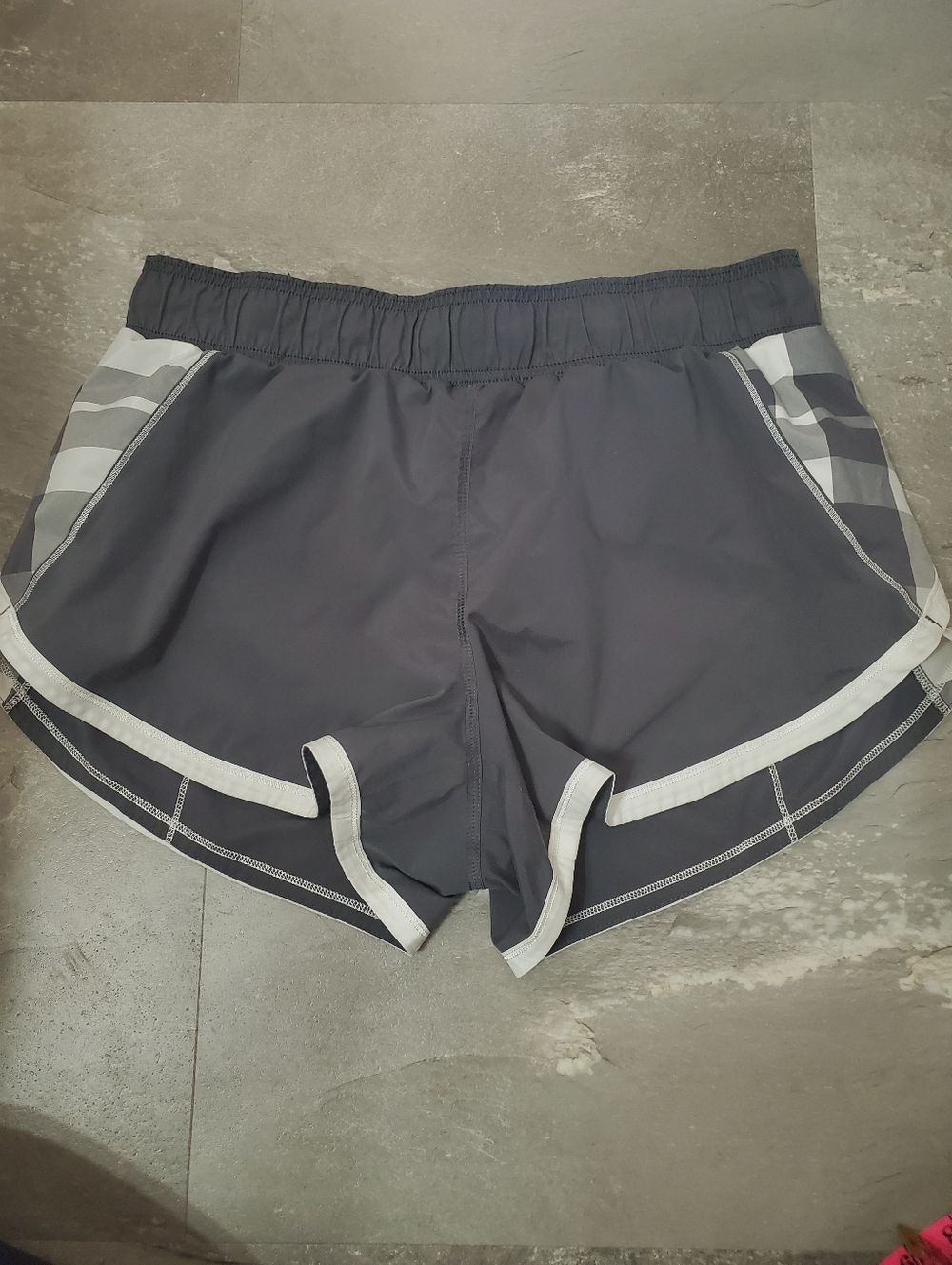 Vintage Lululemon Run. Shorts With Built In Liner. Plaid Detail. Grey, White. 3"